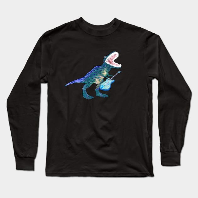 Guitar playing Dinosaur,   by Pickleball ARTwear Long Sleeve T-Shirt by Pickleball ARTwear 